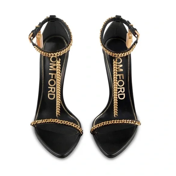 Tom Ford Black and Gold Chain Heels - Picture 14 of 16